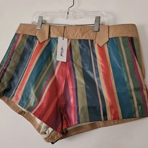 NWT Nasty Gal Real Leather Stripe Booty Shorts MSRP $292 SIZE US 10 - Picture 7 of 12